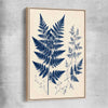 Floral print of Indigo Fern with raw oak framed canvas