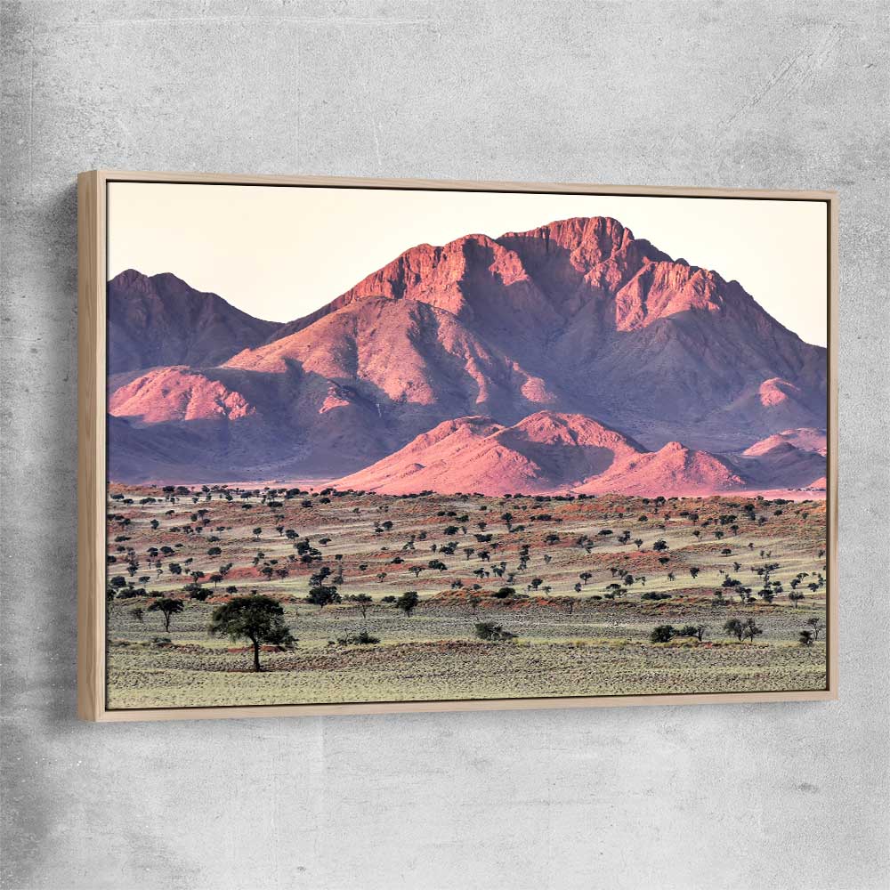 Floral print of Namib Rand Desert with raw oak framed canvas