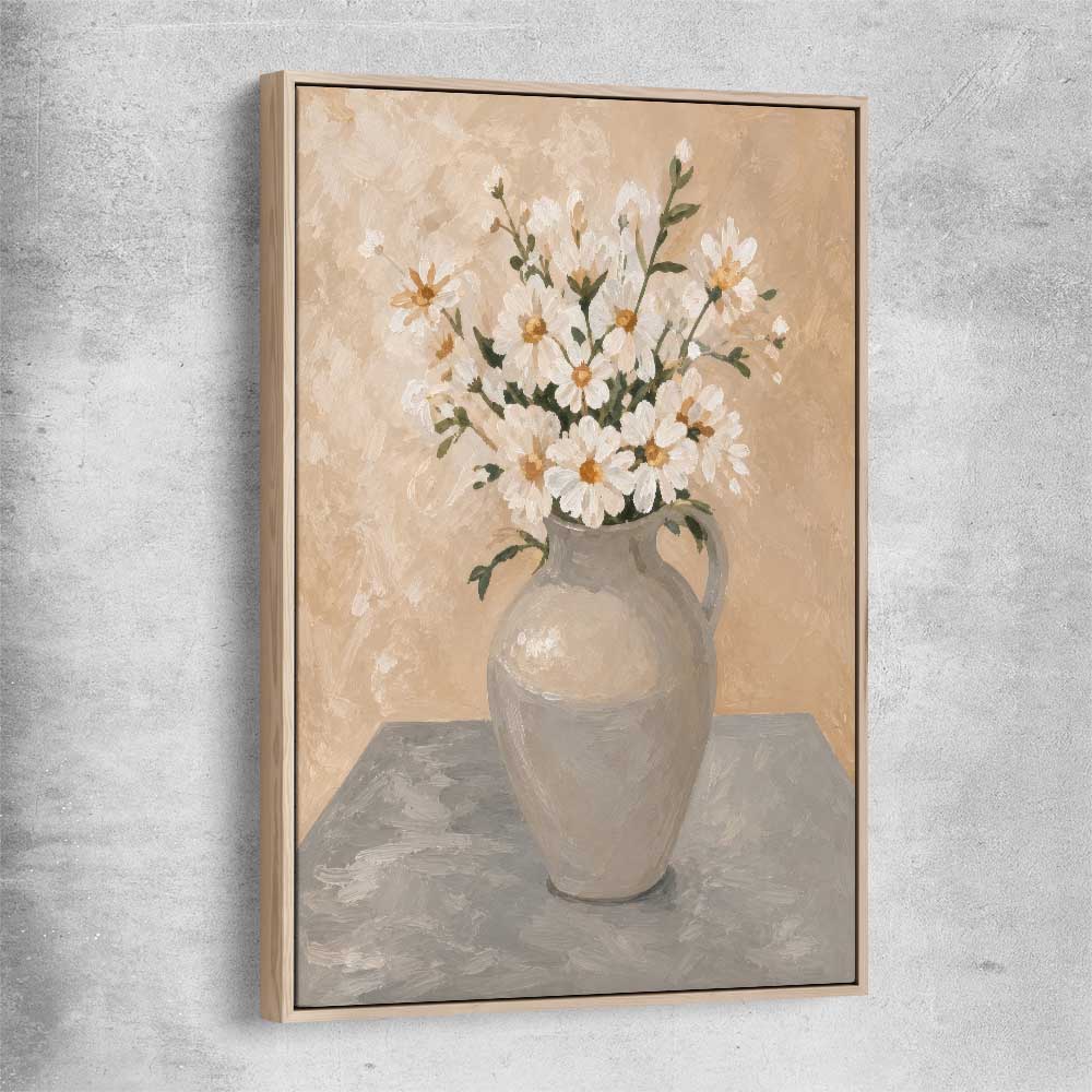 Floral print of Spring Bouquet with raw oak framed canvas