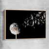Floral print of Blowing Dandelion with raw oak framed canvas