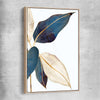 Floral print of Botanic Blue One with raw oak framed canvas