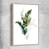 Floral print of Botanic Gold One with raw oak framed canvas