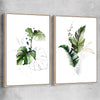 Floral print of Botanic Gold Pair with raw oak framed canvas