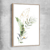 Floral print of Botanic Gold Two with raw oak framed canvas