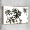 Floral print of Bright Palm Skies with raw oak framed canvas