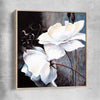 Floral print of Calming White Flowers with raw oak framed canvas