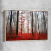 Floral print of Foggy Autumn Forest with raw oak framed canvas