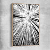Floral print of Forest Sky with raw oak framed canvas