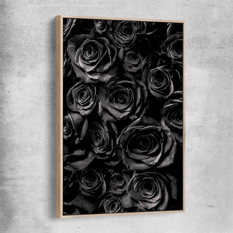 Floral print of Hidden Roses with raw oak framed canvas