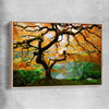 Floral print of Japanese Maple Tree with raw oak framed canvas
