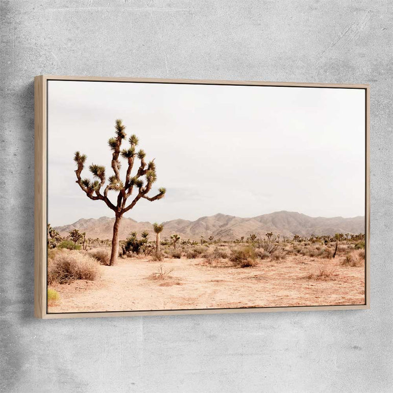 Floral print of Joshua Tree with raw oak framed canvas