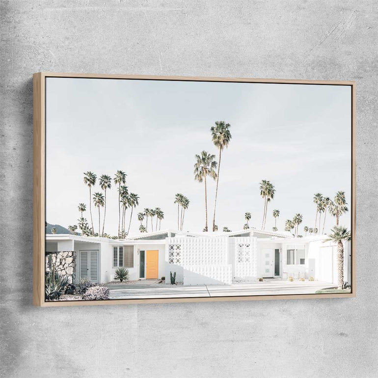 Floral print of Palm Springs with raw oak framed canvas
