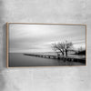 Floral print of Pier Silhouette with raw oak framed canvas