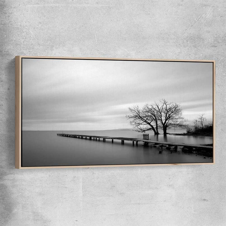 Floral print of Pier Silhouette with raw oak framed canvas