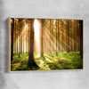 Floral print of Pine Forest Sunrise with raw oak framed canvas