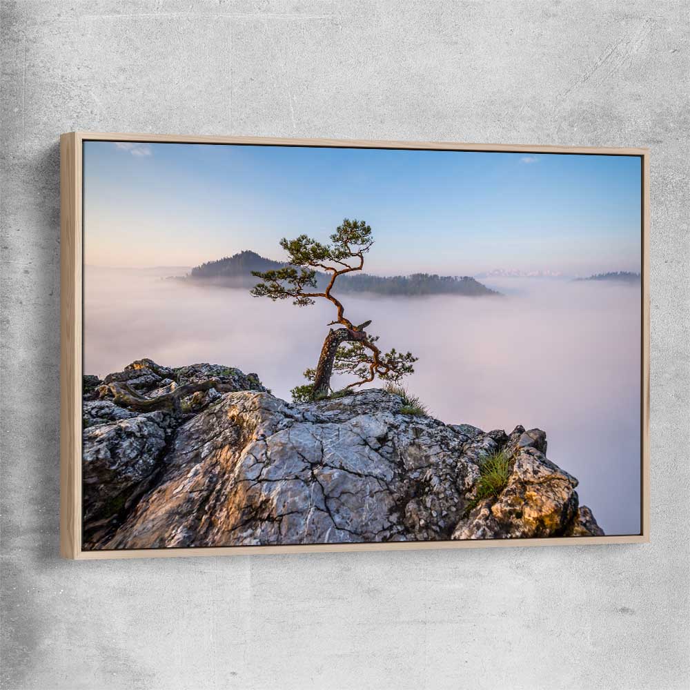Floral print of Sokolica Peak Poland with raw oak framed canvas