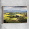 Floral print of Tuscan Countryside with raw oak framed canvas