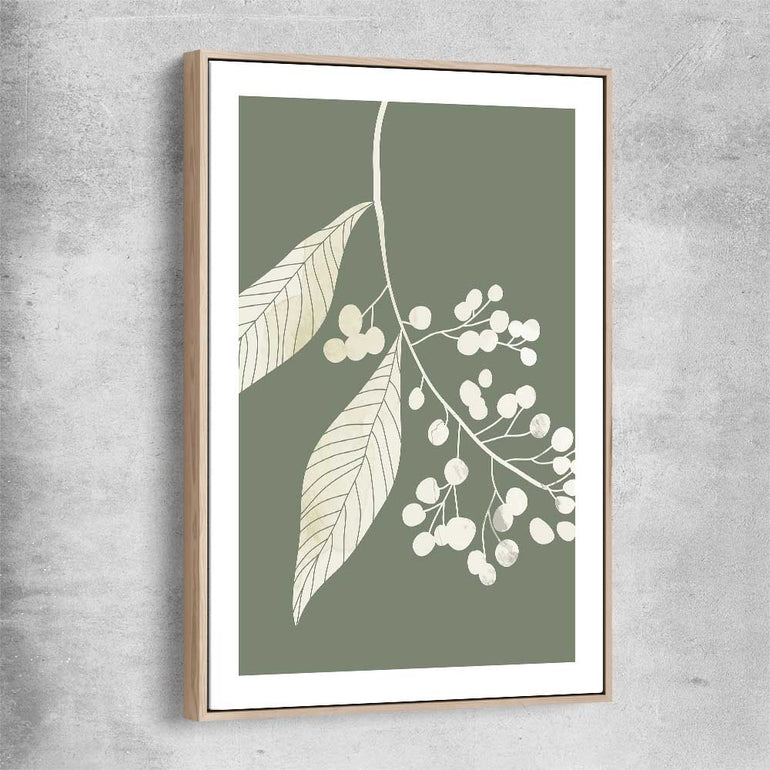 Floral print of Vintage Floral One with raw oak framed canvas