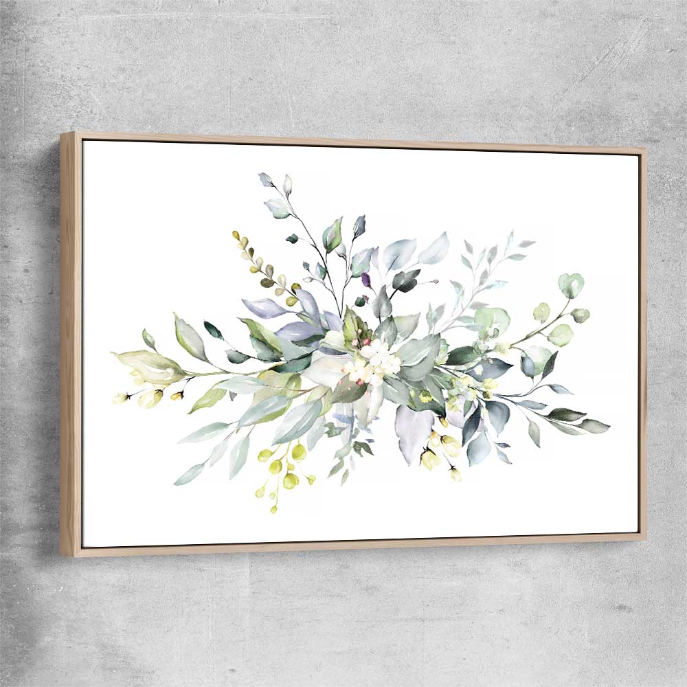 Floral print of Watercolour Floral with raw oak framed canvas