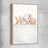 Baby Animal Trio raw oak framed canvas is a nursery canvas wall art and print suited for childrens nursery area
