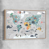 Cartoon World Map raw oak framed canvas is a nursery canvas wall art and print suited for childrens nursery area