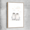 Cute Penguins raw oak framed canvas is a nursery canvas wall art and print suited for childrens nursery area