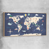 Discovery Map raw oak framed canvas is a nursery canvas wall art and print suited for childrens nursery area