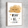 Dream Big raw oak framed canvas is a nursery canvas wall art and print suited for childrens nursery area