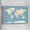 Education Map Blue raw oak framed canvas is a nursery canvas wall art and print suited for childrens nursery area