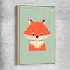 Friendly Fox raw oak framed canvas is a nursery canvas wall art and print suited for childrens nursery area
