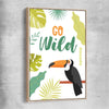 Go Wild raw oak framed canvas is a nursery canvas wall art and print suited for childrens nursery area