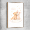 Hugs of Happiness raw oak framed canvas is a nursery canvas wall art and print suited for childrens nursery area