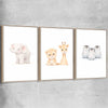 Little Animals Set raw oak framed canvas is a nursery canvas wall art and print suited for childrens nursery area
