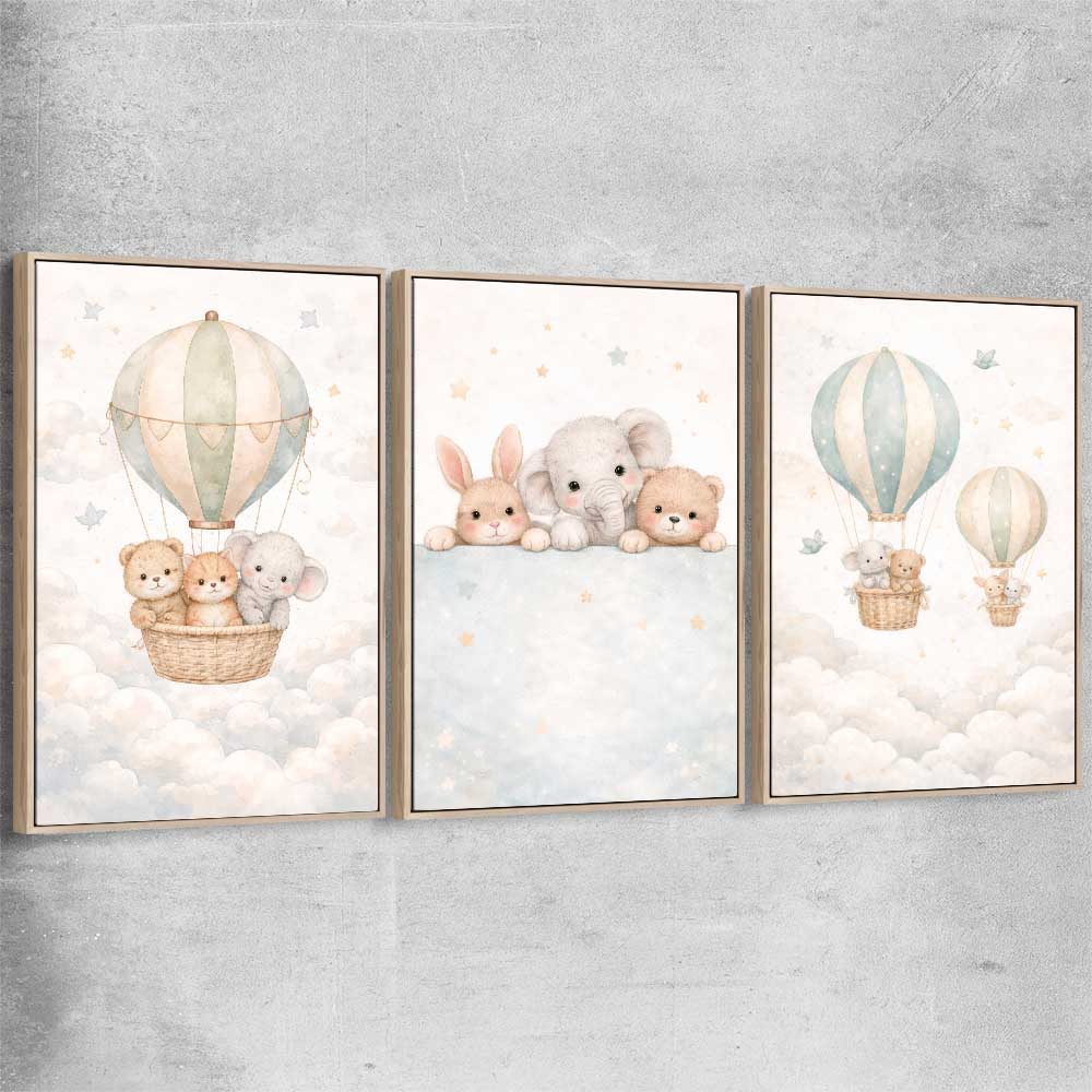 Sweet Dreams Set raw oak framed canvas is a nursery canvas wall art and print suited for childrens nursery area