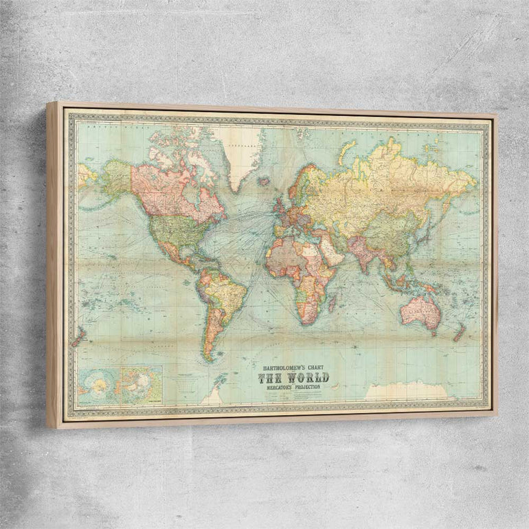 Antique World Colour raw oak framed canvas is a high quality print in our city skyline, travel prints and maps collection