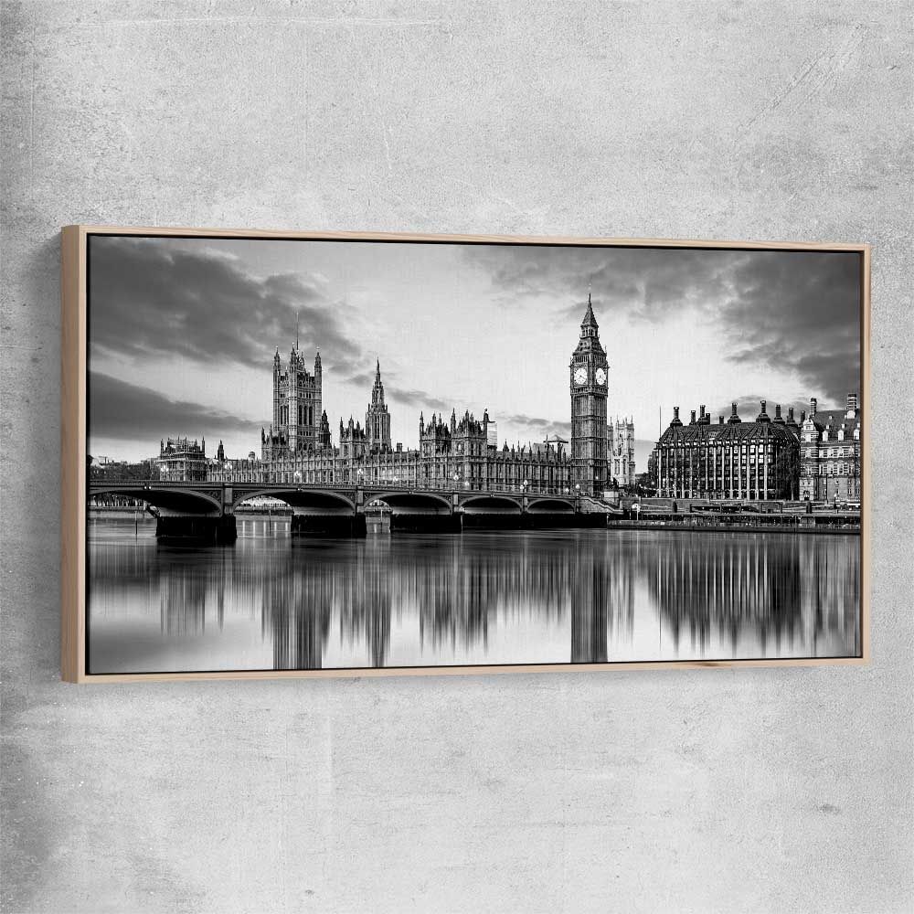 Big Ben London raw oak framed canvas is a high quality print in our city skyline, travel prints and maps collection