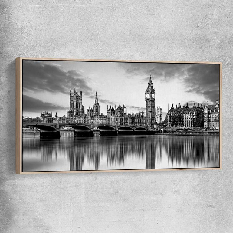 Big Ben London raw oak framed canvas is a high quality print in our city skyline, travel prints and maps collection