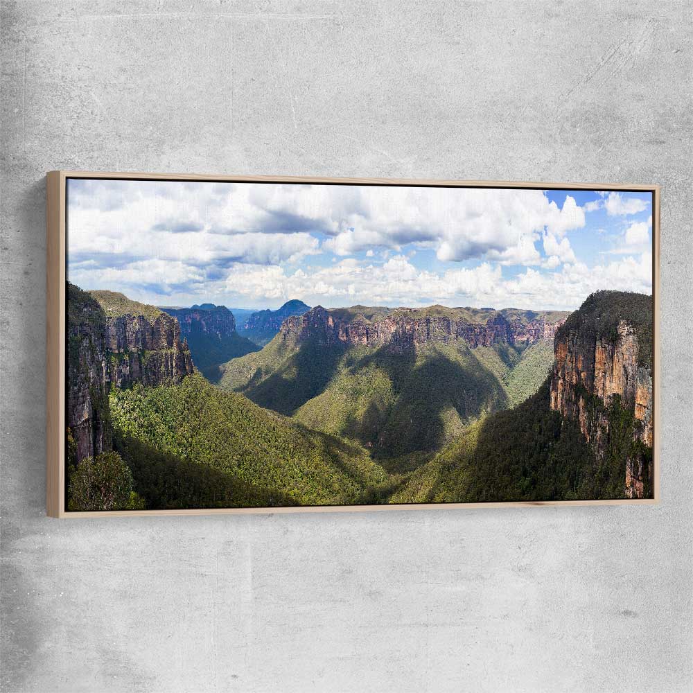 Blue Mountains Valley raw oak framed canvas is a high quality print in our city skyline, travel prints and maps collection