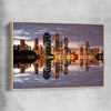 Brisbane City Reflections raw oak framed canvas is a high quality print in our city skyline, travel prints and maps collection