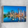 Brisbane Dawn Reflections raw oak framed canvas is a high quality print in our city skyline, travel prints and maps collection