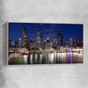Brisbane Southbank Glow raw oak framed canvas is a high quality print in our city skyline, travel prints and maps collection