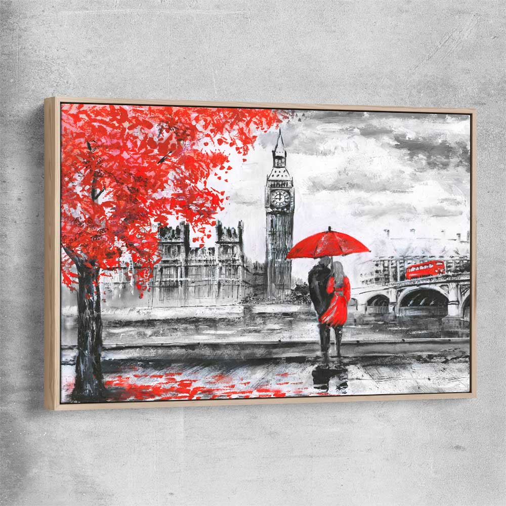London Affection raw oak framed canvas is a high quality print in our city skyline, travel prints and maps collection