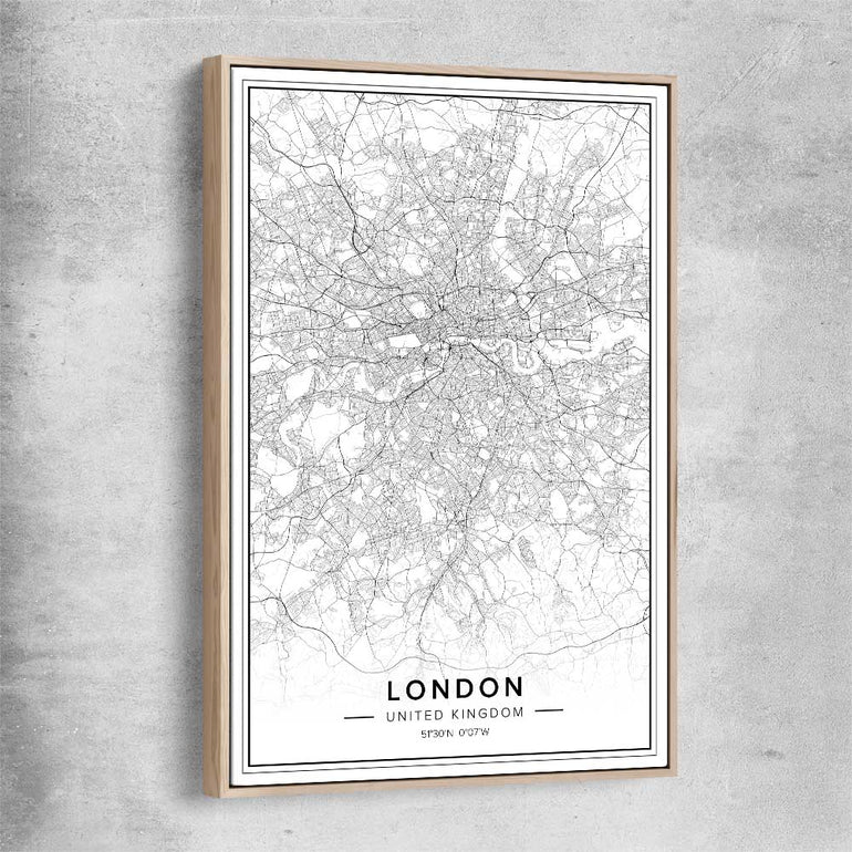 London City raw oak framed canvas is a high quality print in our city skyline, travel prints and maps collection