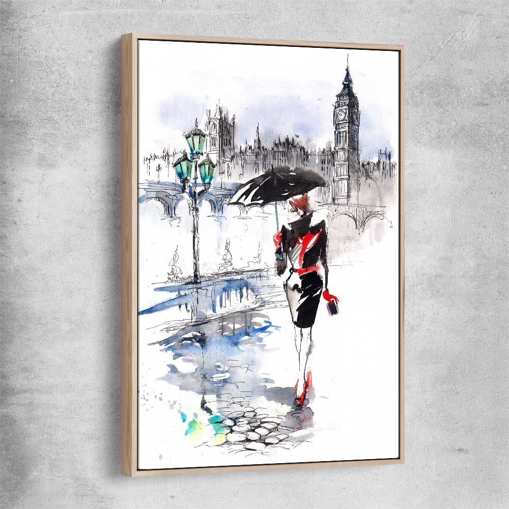 London Elegance raw oak framed canvas is a high quality print in our city skyline, travel prints and maps collection