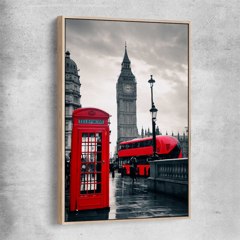 London Telephone Box raw oak framed canvas is a high quality print in our city skyline, travel prints and maps collection