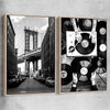 Manhattan Bridge Pair raw oak framed canvas is a high quality print in our city skyline, travel prints and maps collection