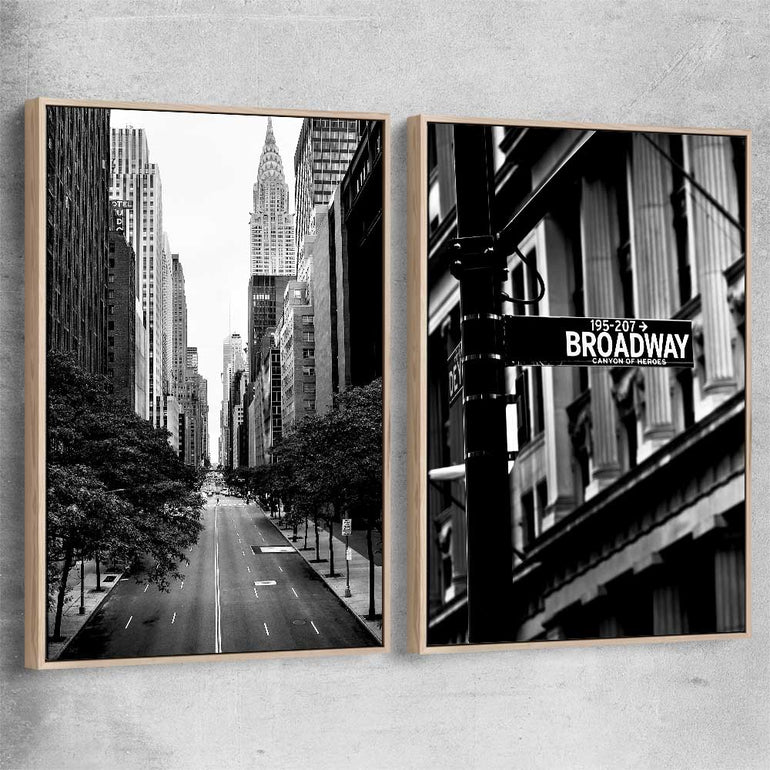 Manhattan Street Pair raw oak framed canvas is a high quality print in our city skyline, travel prints and maps collection