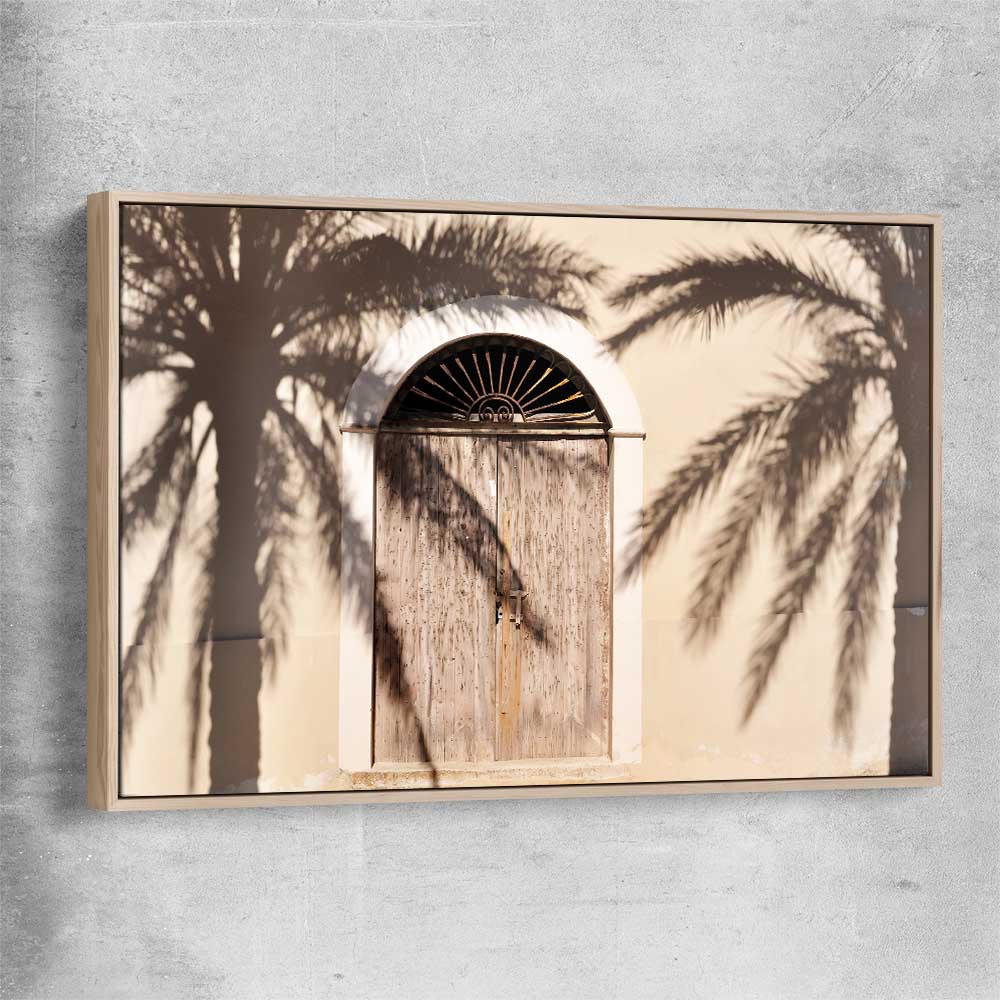 Marrakech Palm Shadows raw oak framed canvas is a high quality print in our city skyline, travel prints and maps collection