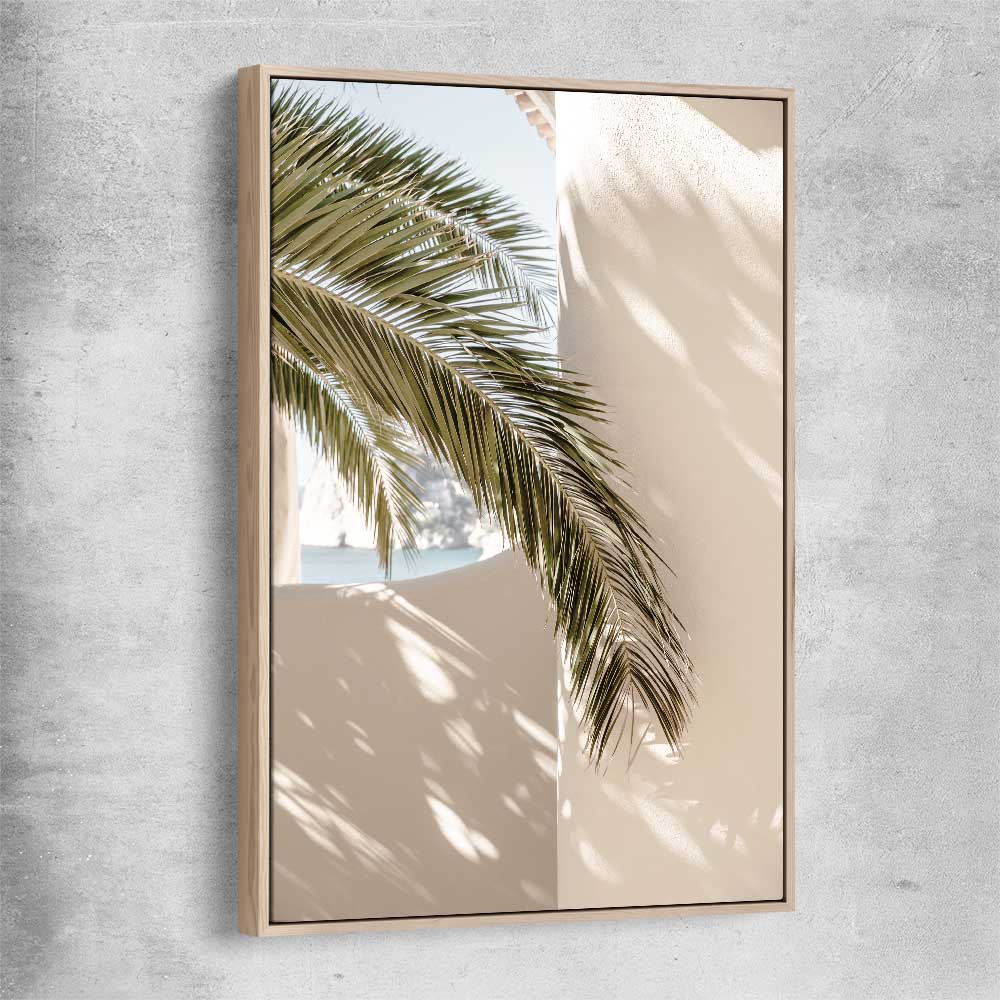 Moroccan Palm Shadow raw oak framed canvas is a high quality print in our city skyline, travel prints and maps collection