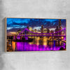 Story Bridge Glow raw oak framed canvas is a high quality print in our city skyline, travel prints and maps collection